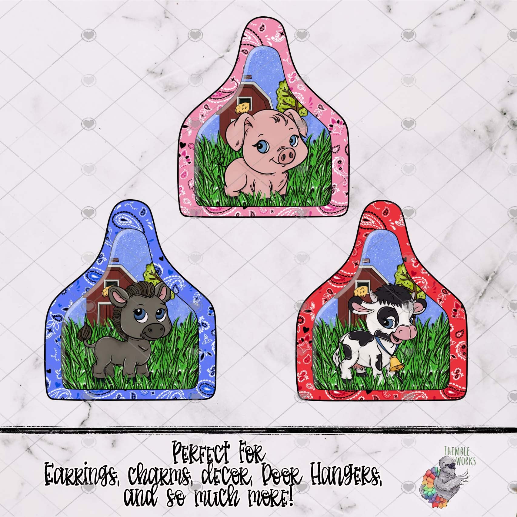 Farm Animal Paisley Cow Tag Design Bundle