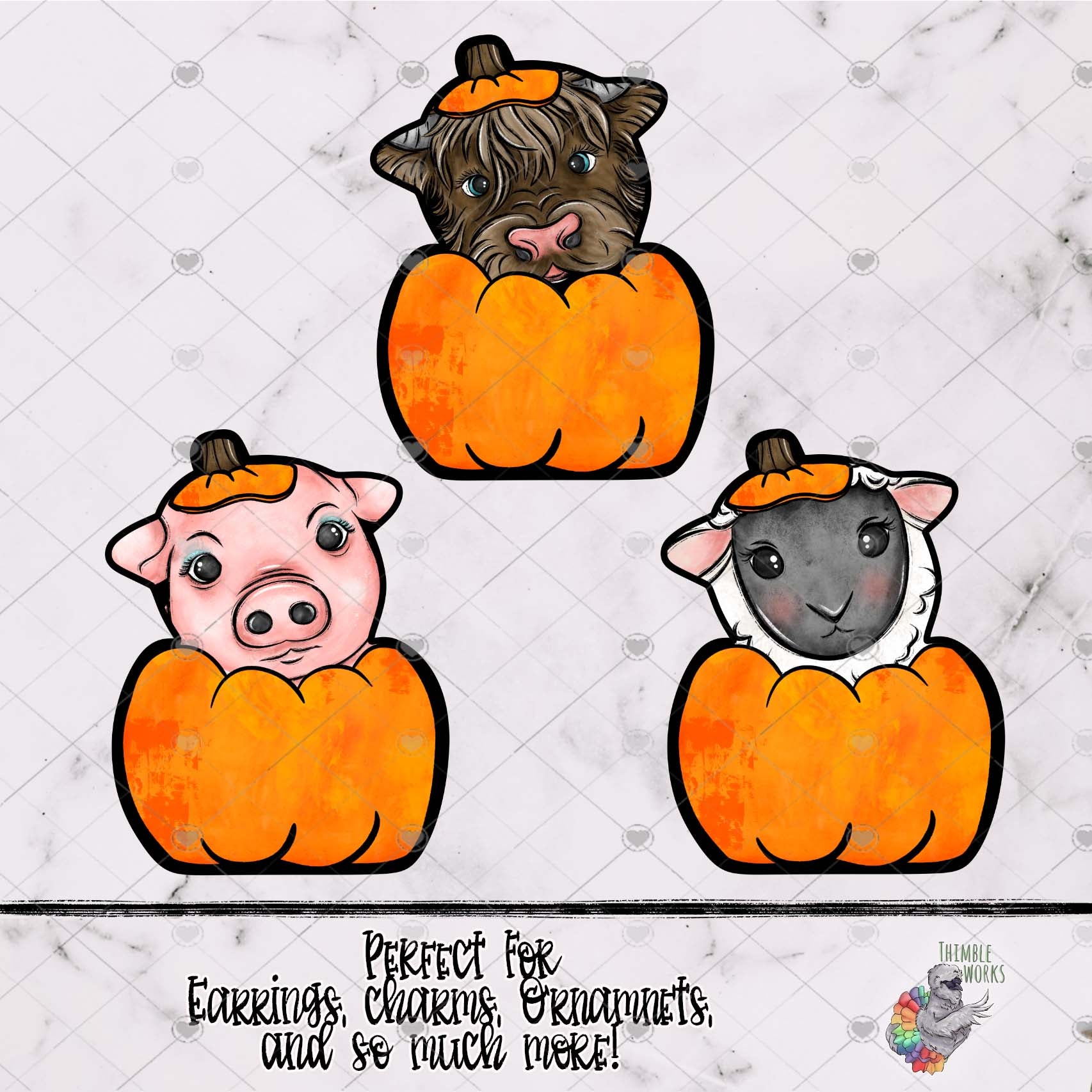 Farm Animals in Pumpkins Sublimation Design