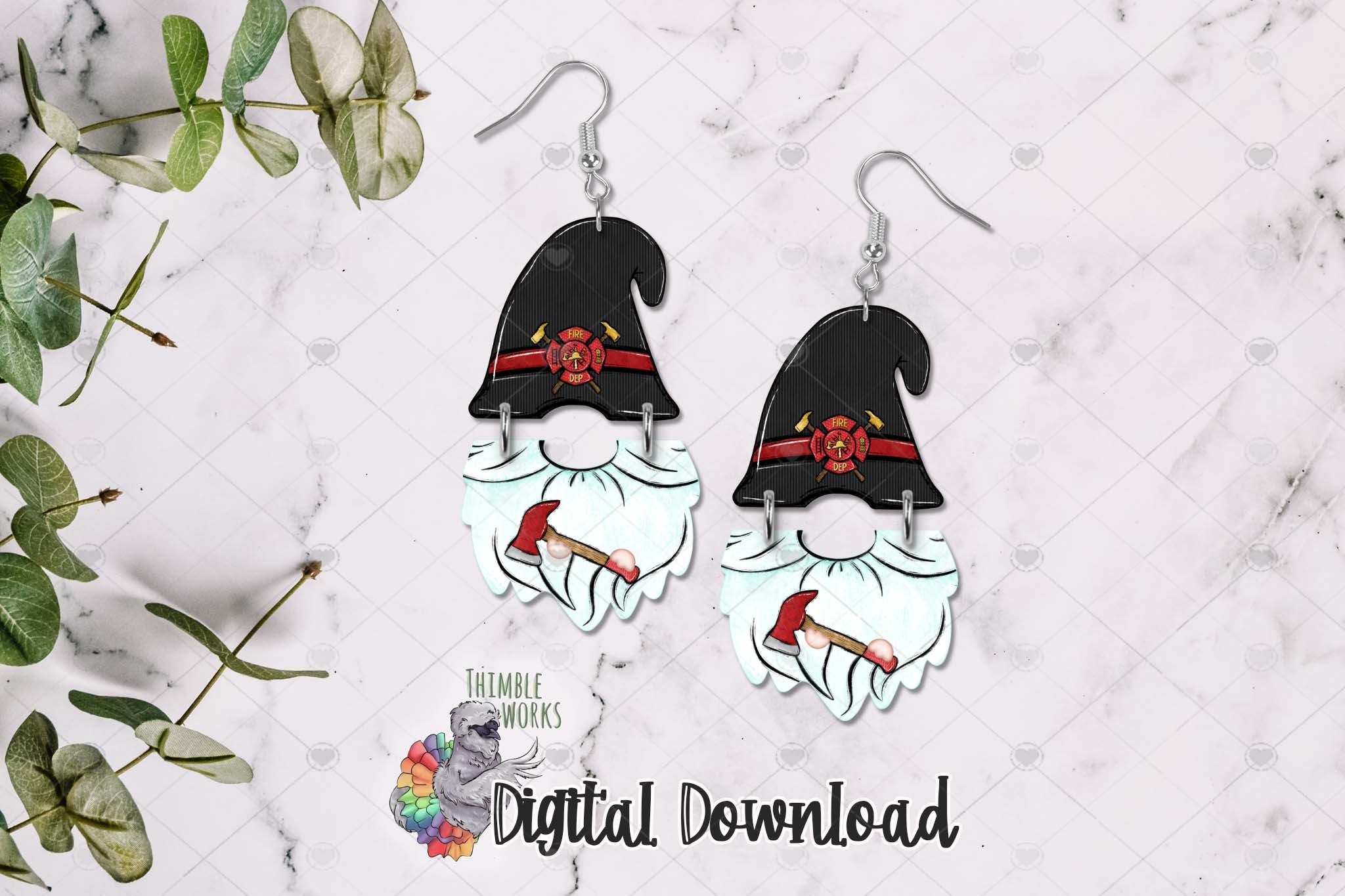 Firefighter Gnome Hat and Beard Sublimation Design