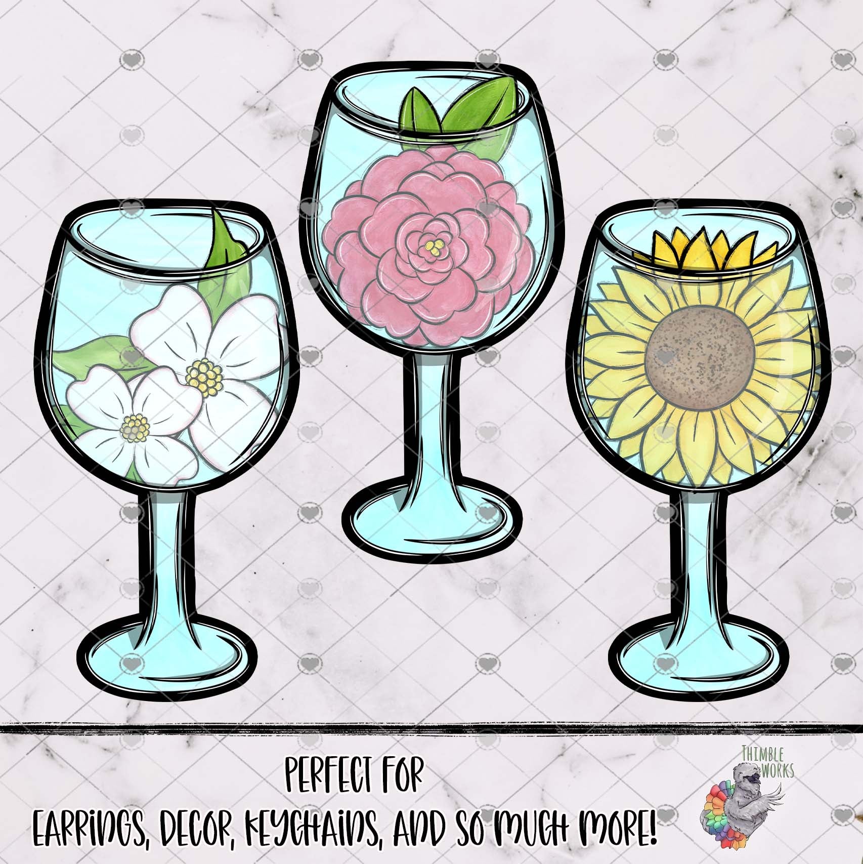 Flower Wine Glass Design Bundle