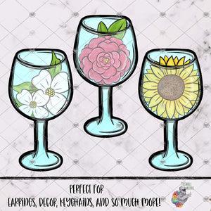 Flower Wine Glass Design Bundle