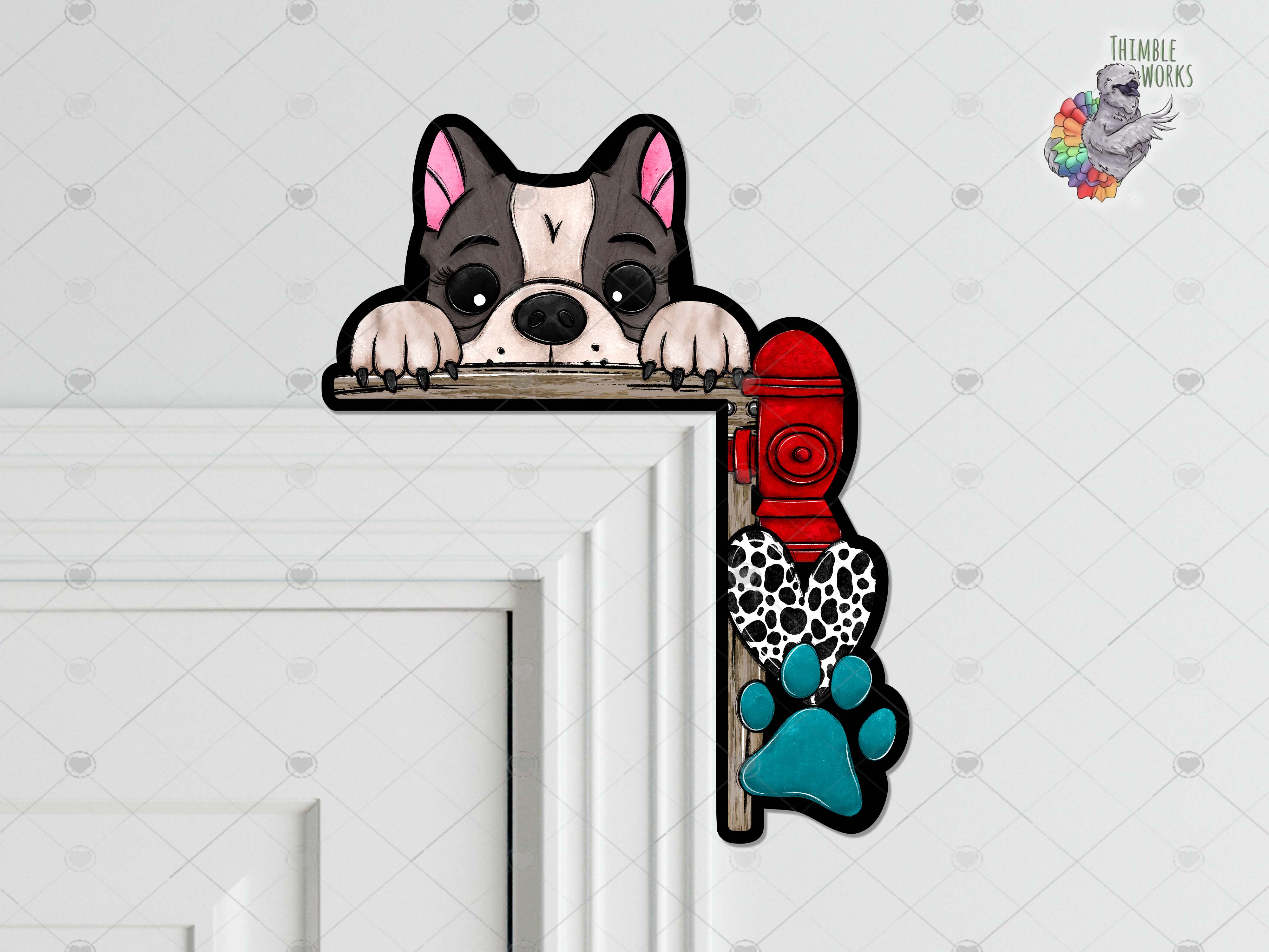 French Bulldog Peeking Over the Door Sitter Sublimation Design