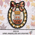 Load image into Gallery viewer, Friendsgiving Scalloped Oval with Bow Design

