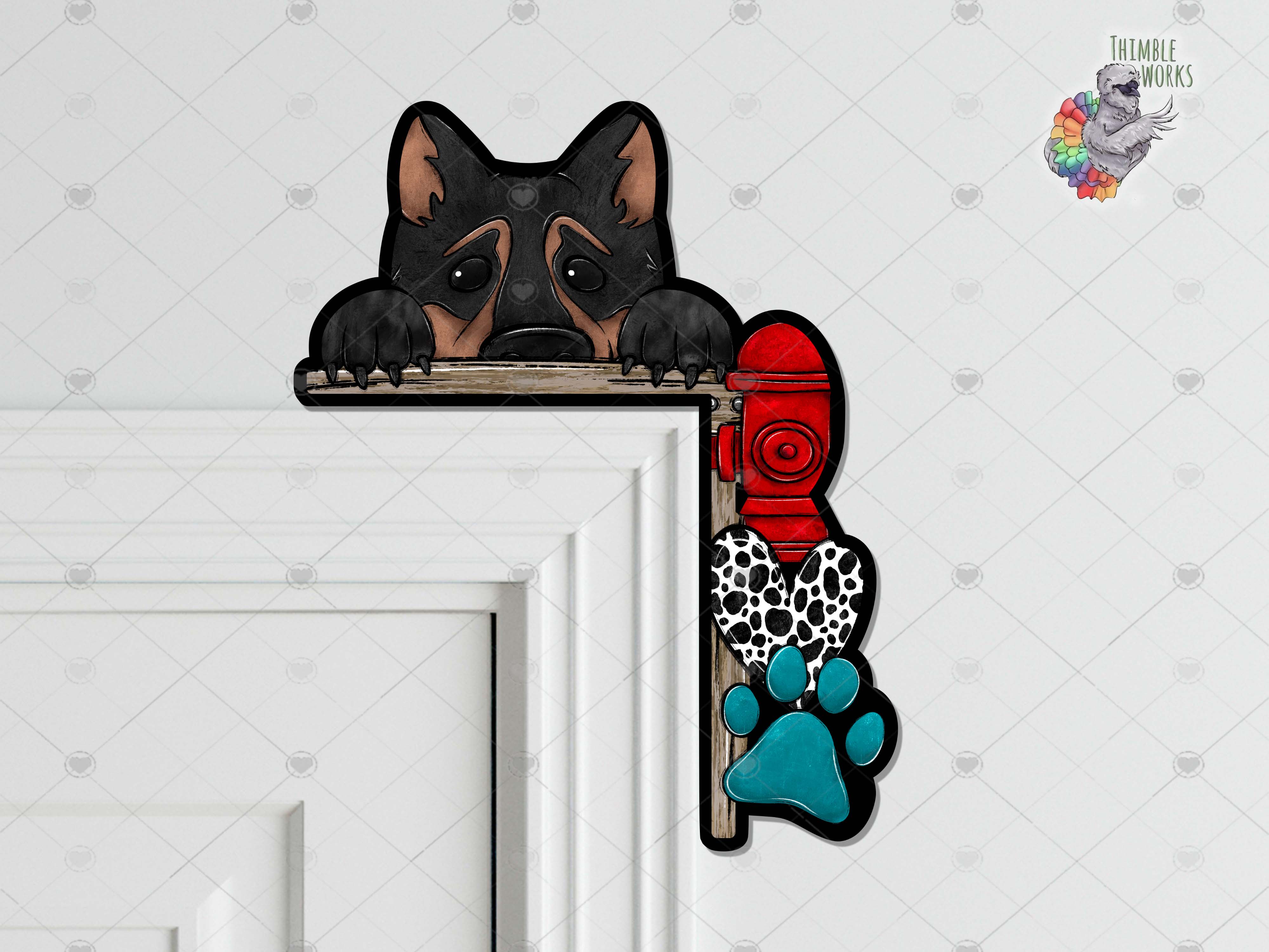 German Shepard Peeking Over the Door Sitter Sublimation Design