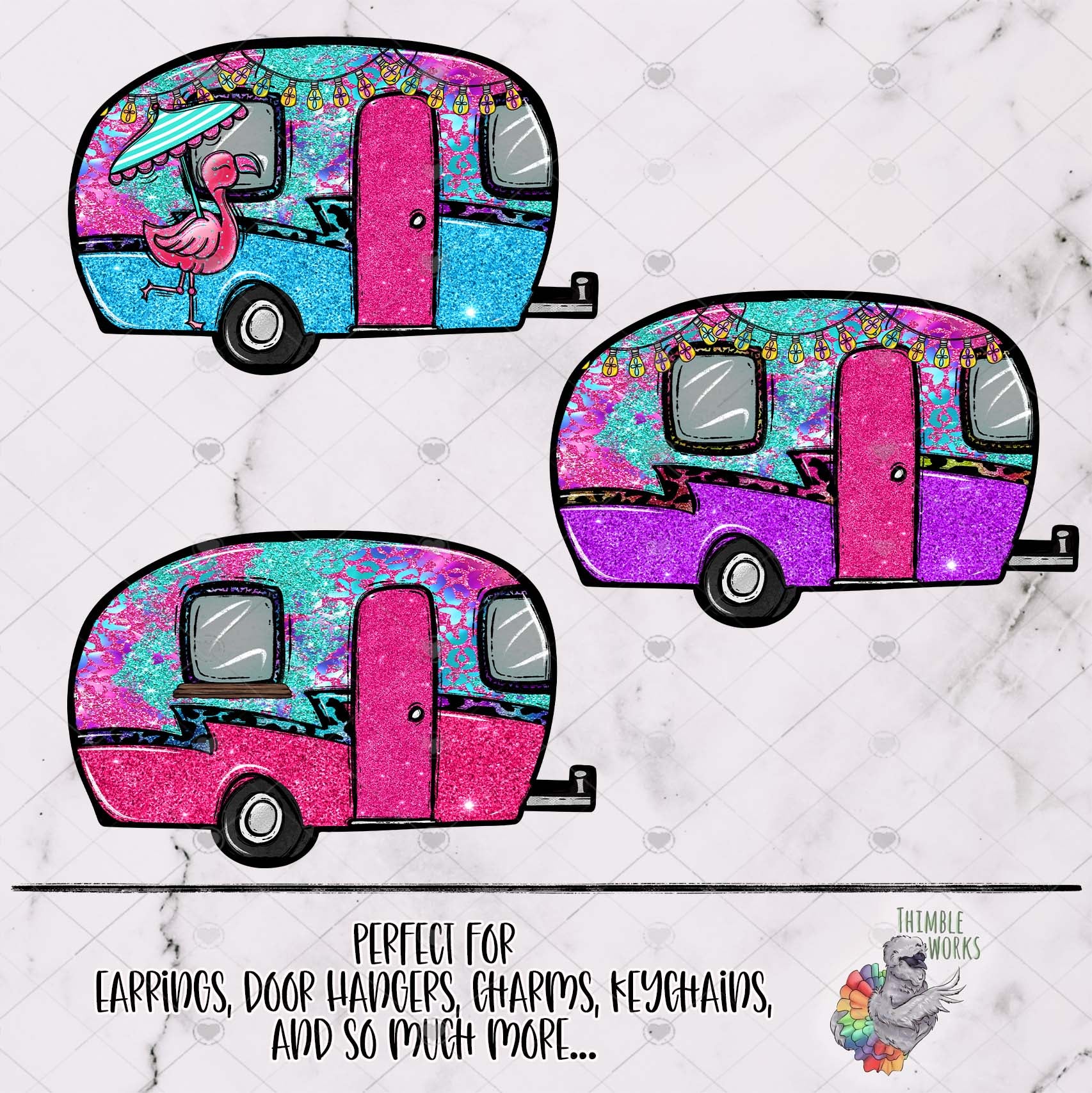 Glitter Neon Summer Camper Design Bundle