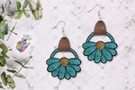 Load image into Gallery viewer, Glitter Teal Leopard Flower Leather Earring Sublimation Design
