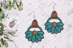 Glitter Teal Leopard Flower Leather Earring Sublimation Design