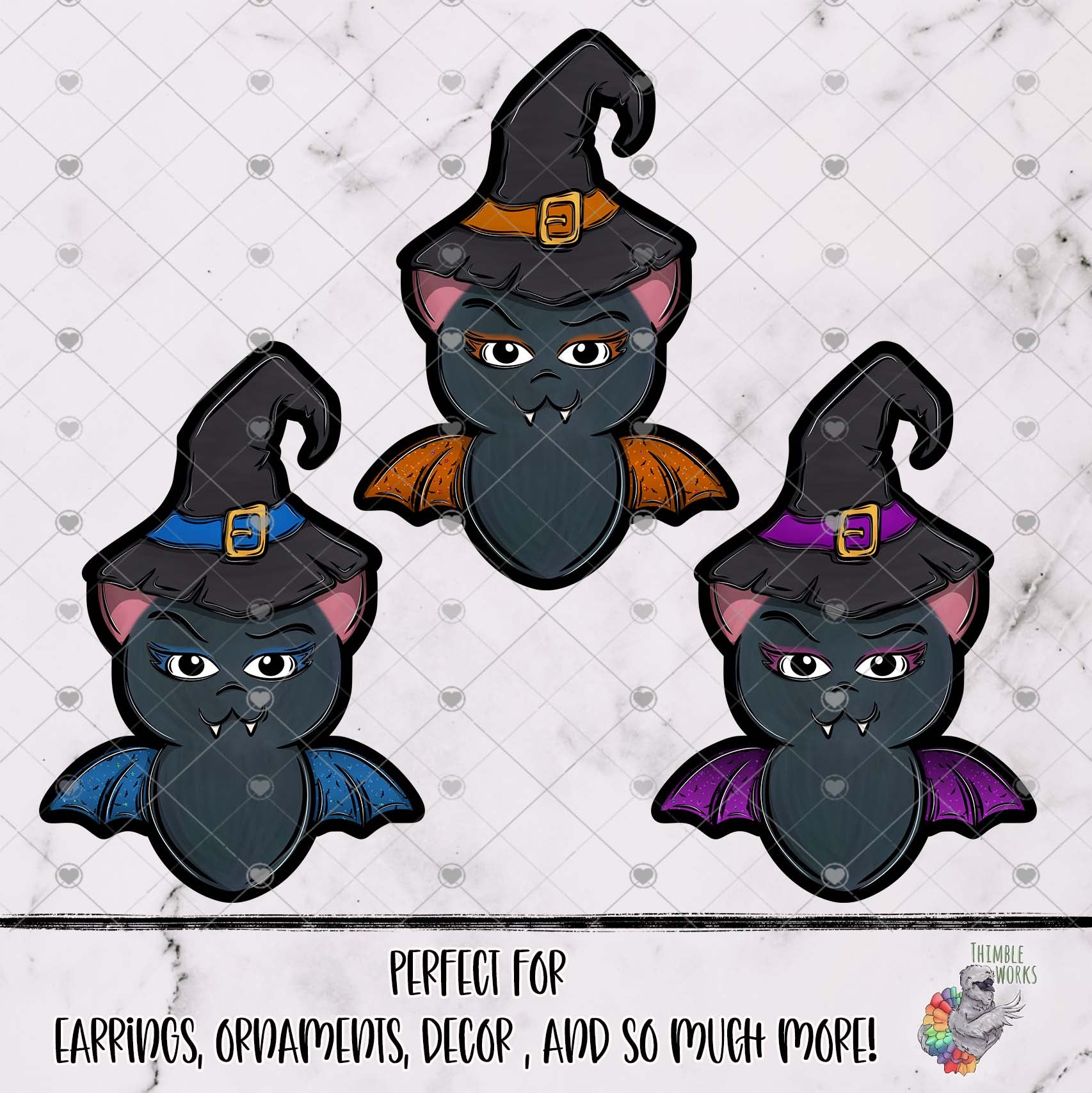 Glitter Chubby Bat with Witches Hat Design