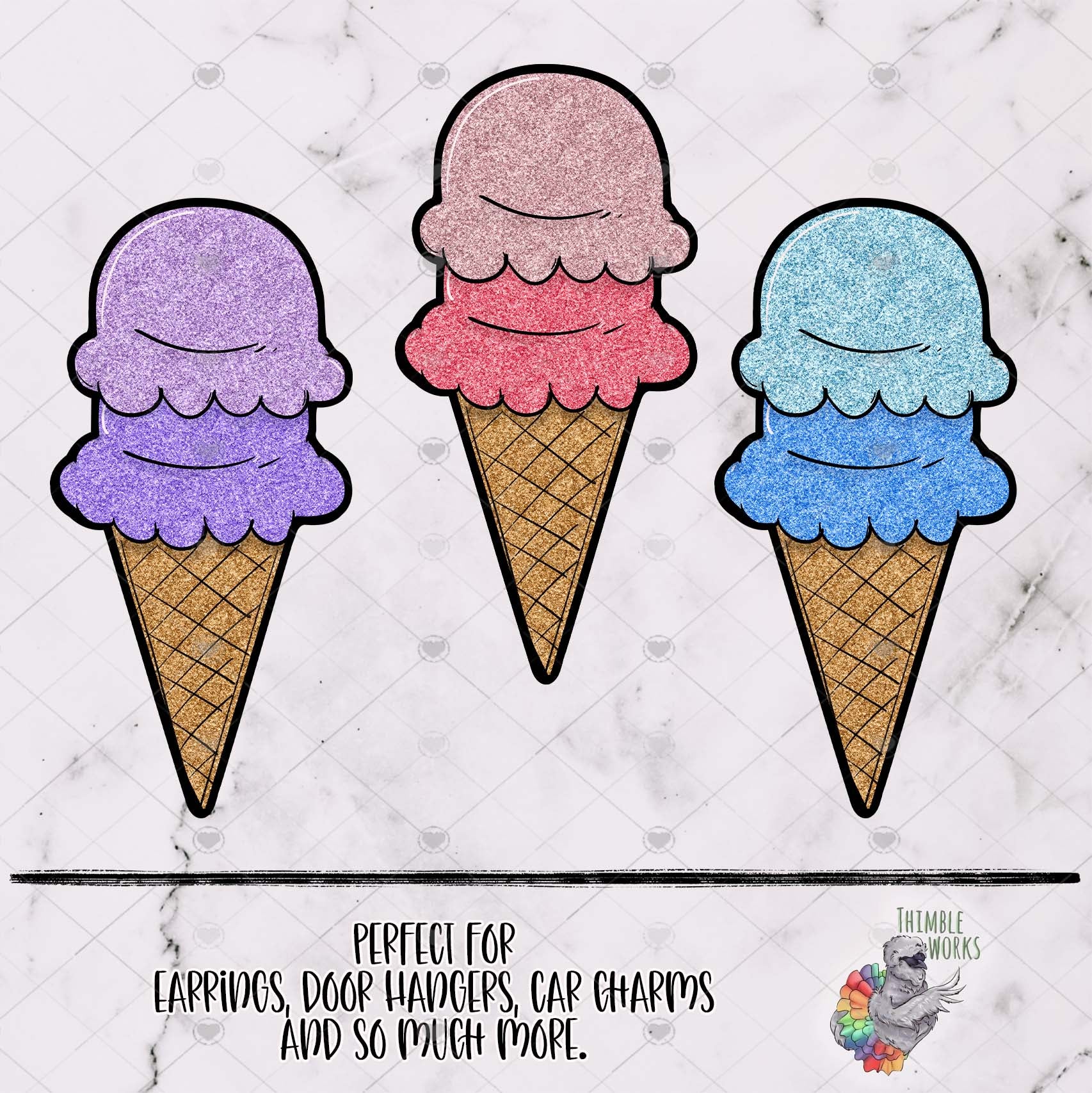 Glitter Ice Cream Cone Design Bundle