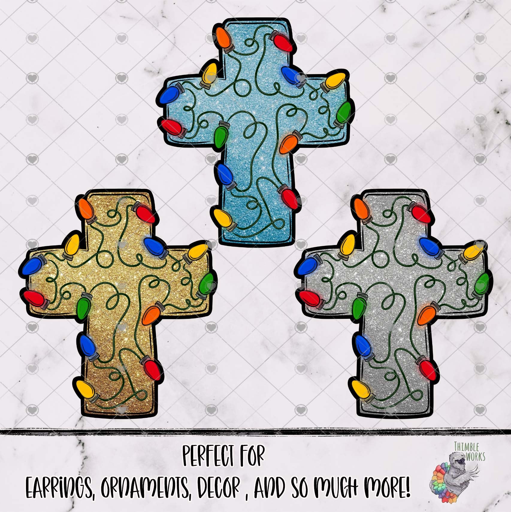 Glitter Christmas Lights Cross Design