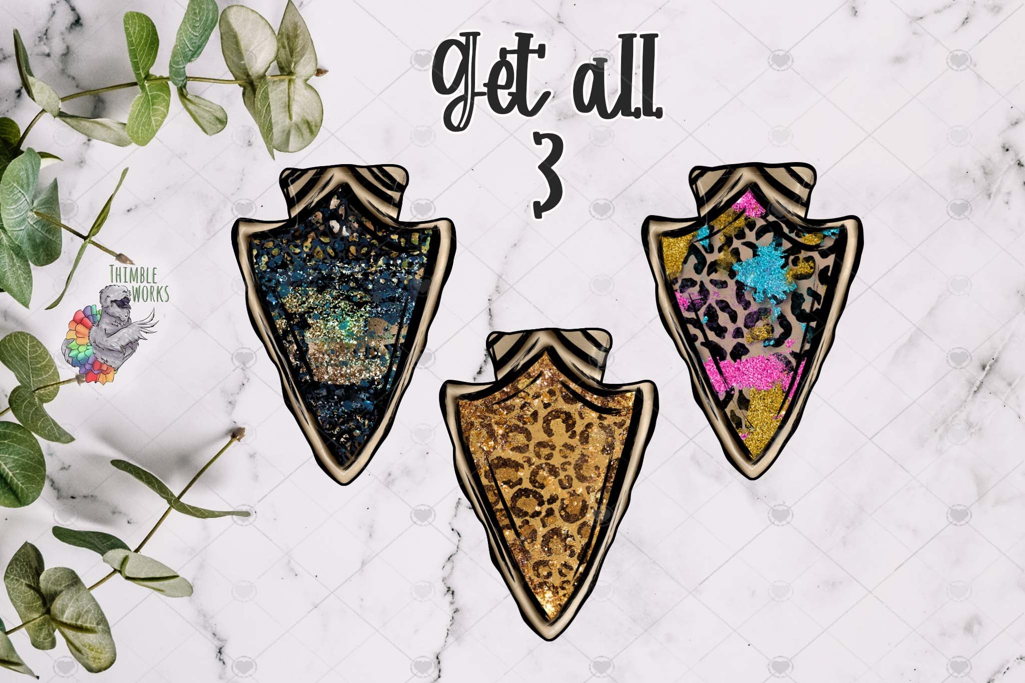 Gold Glitter Leopard Arrowhead Design Bundle