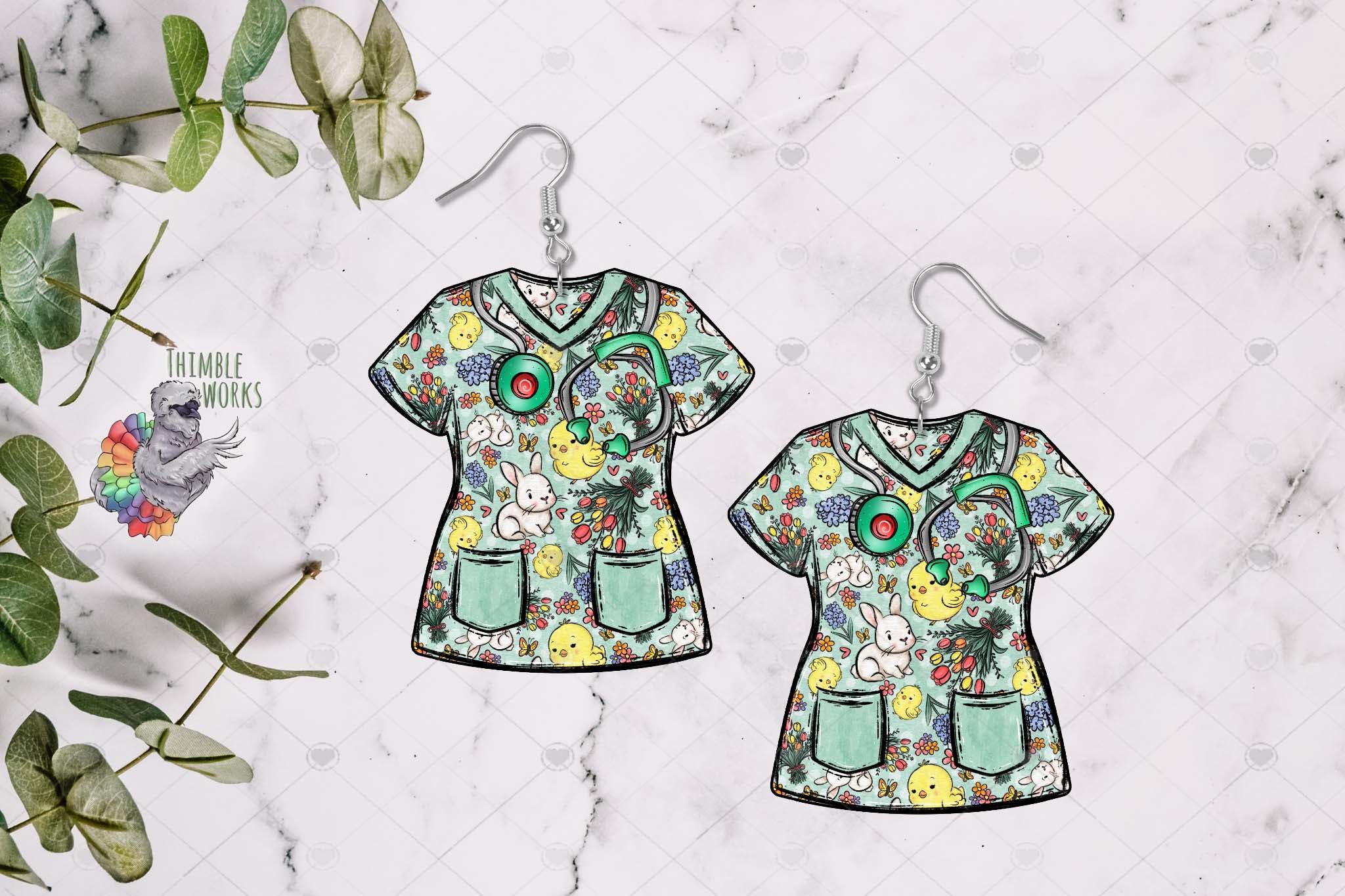 Green Easter Bunny Scrub Top Sublimation Design