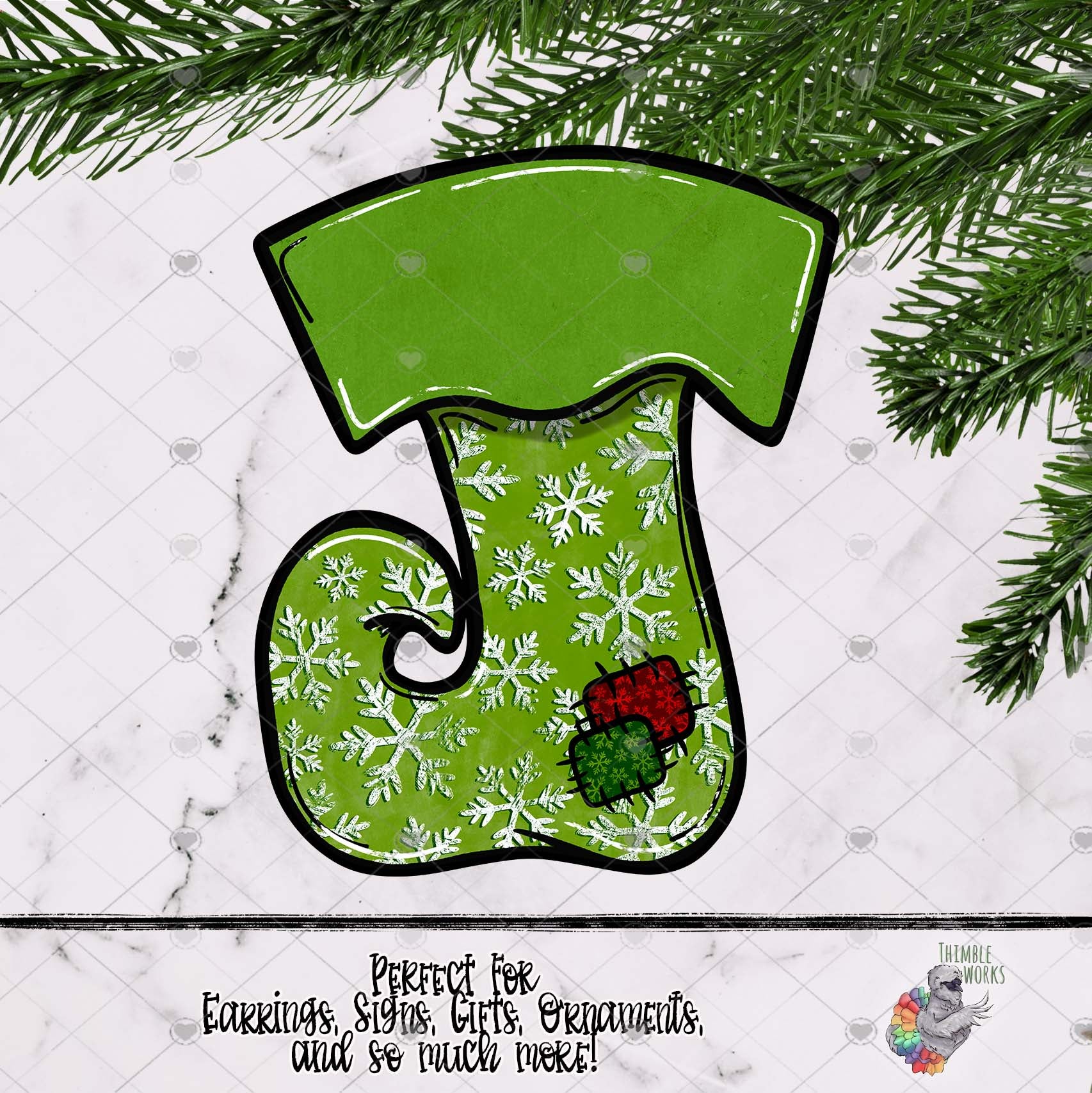 Green Snowflake Elf Stocking Design