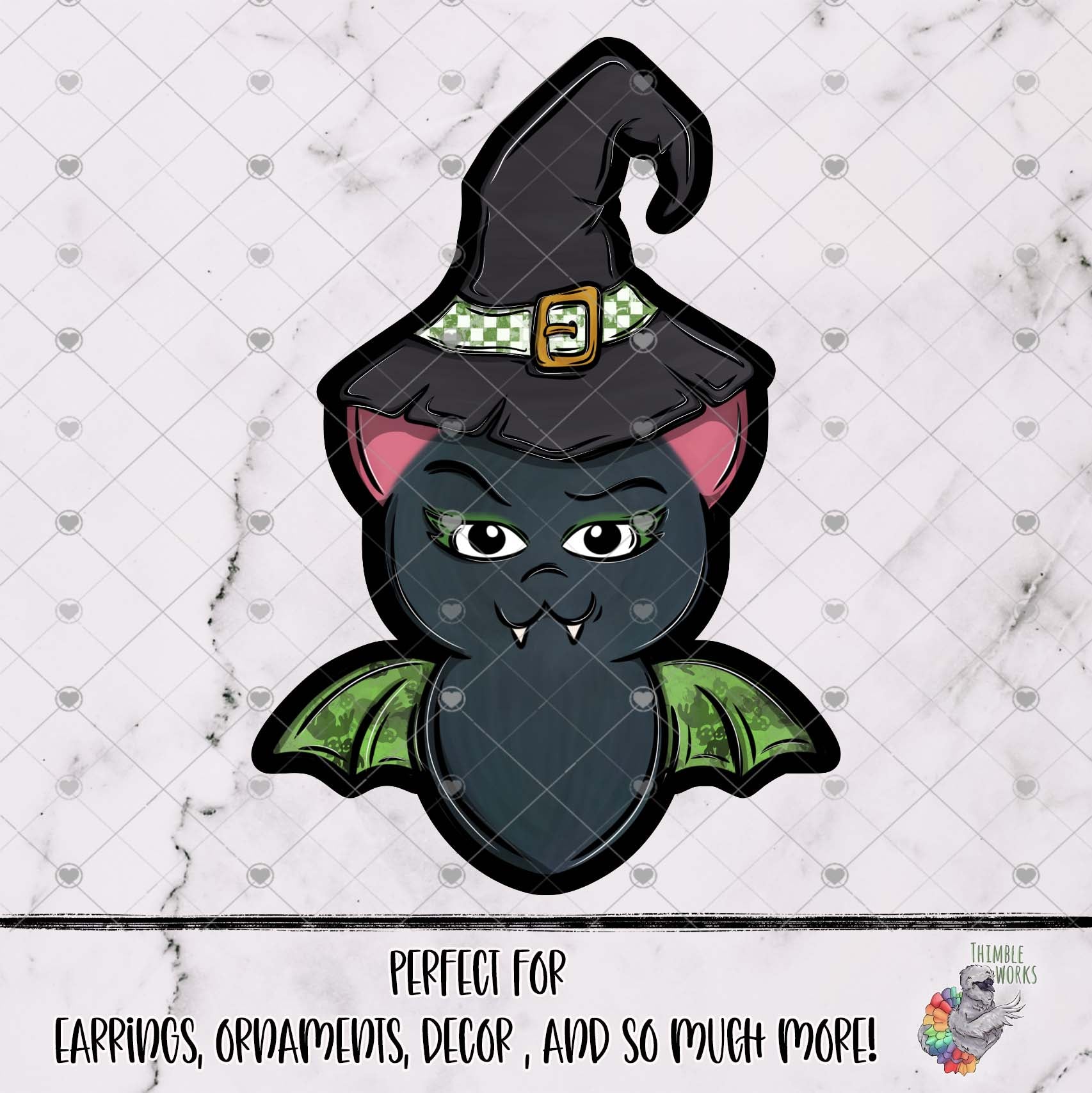 Green Distressed Bat with Witches Hat Design