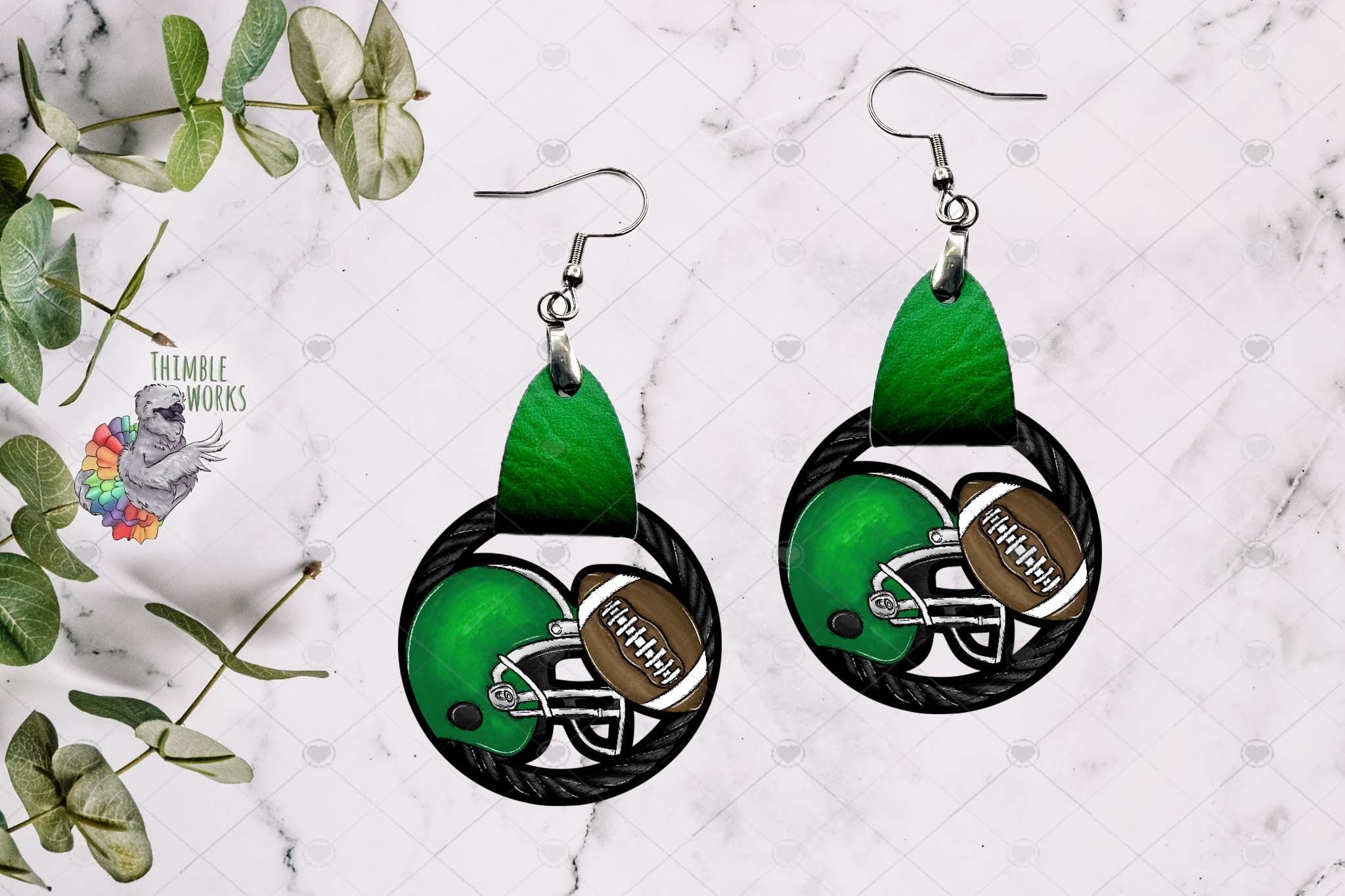 Green Football Helmet Leather Earring Design