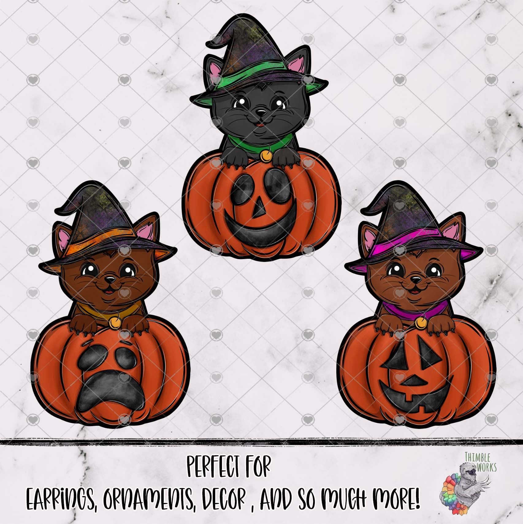 Grunge Witchy Cat in Pumpkins Design