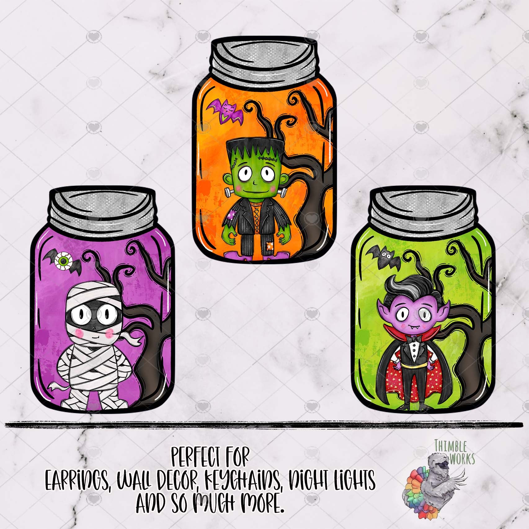 Halloween Characters in Mason Jar Design Bundle