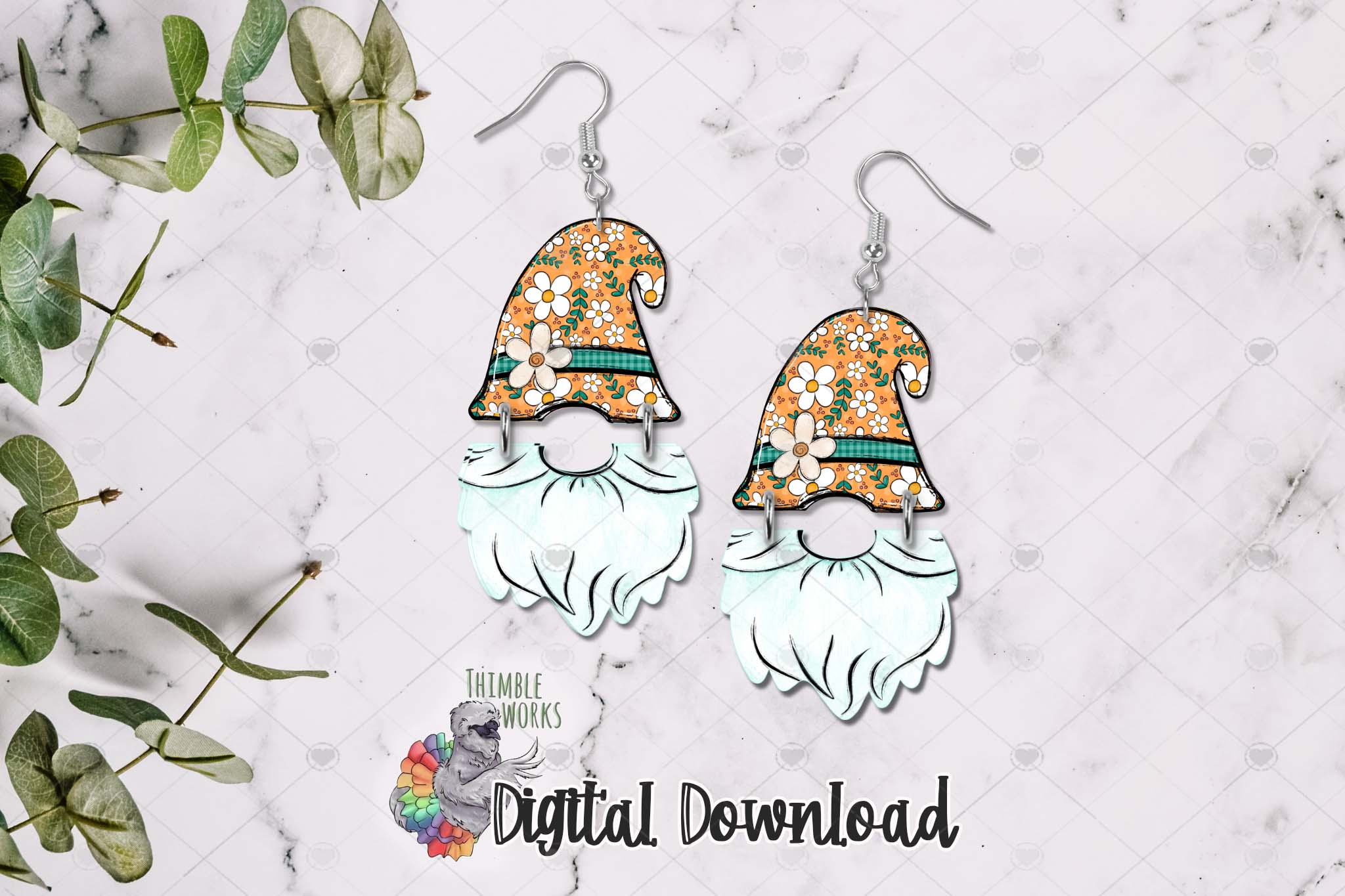 Boho Flower Gnome Hat and Beard Sublimation Design