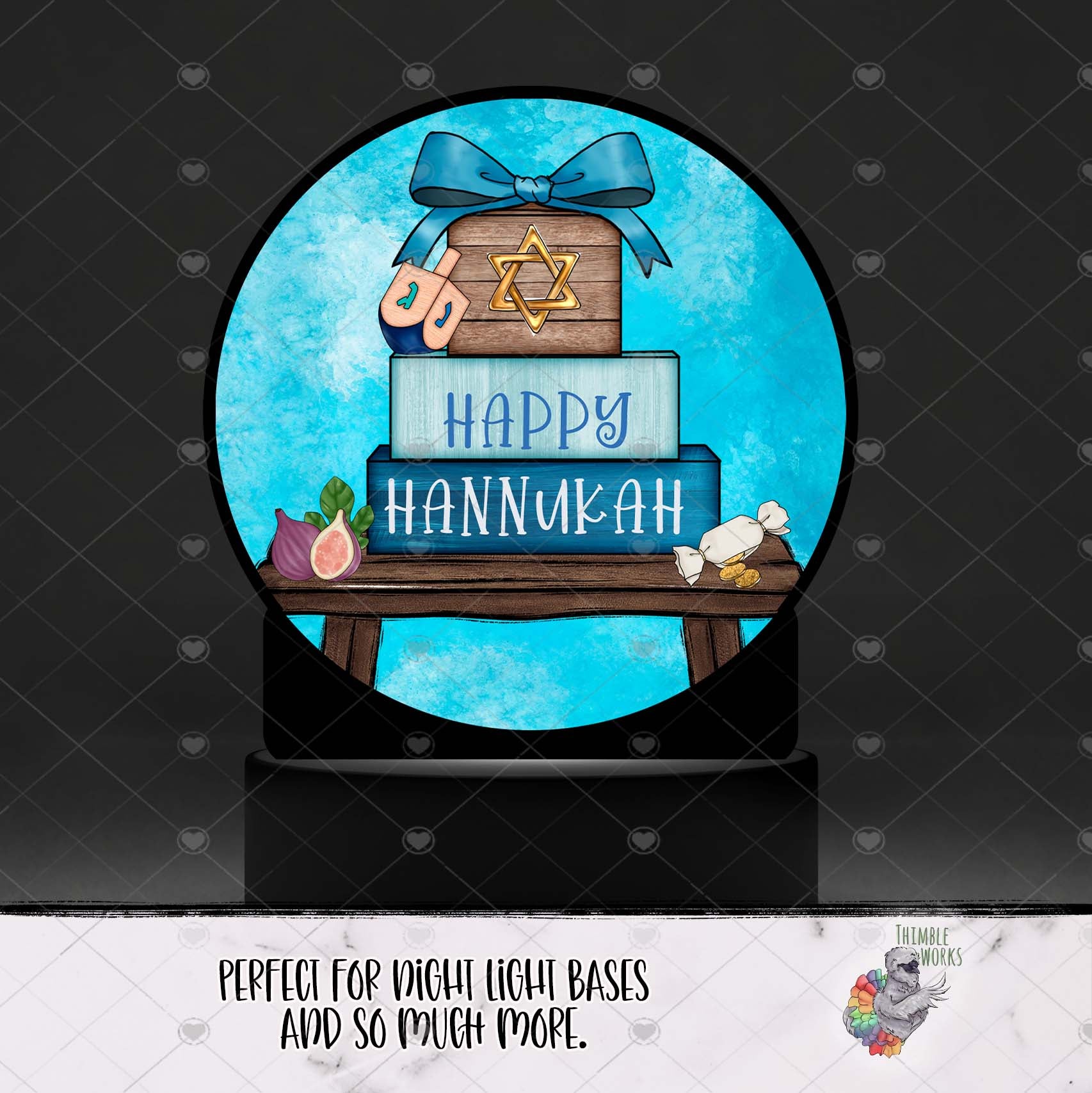 Happy Hannukah Round Light Base Design