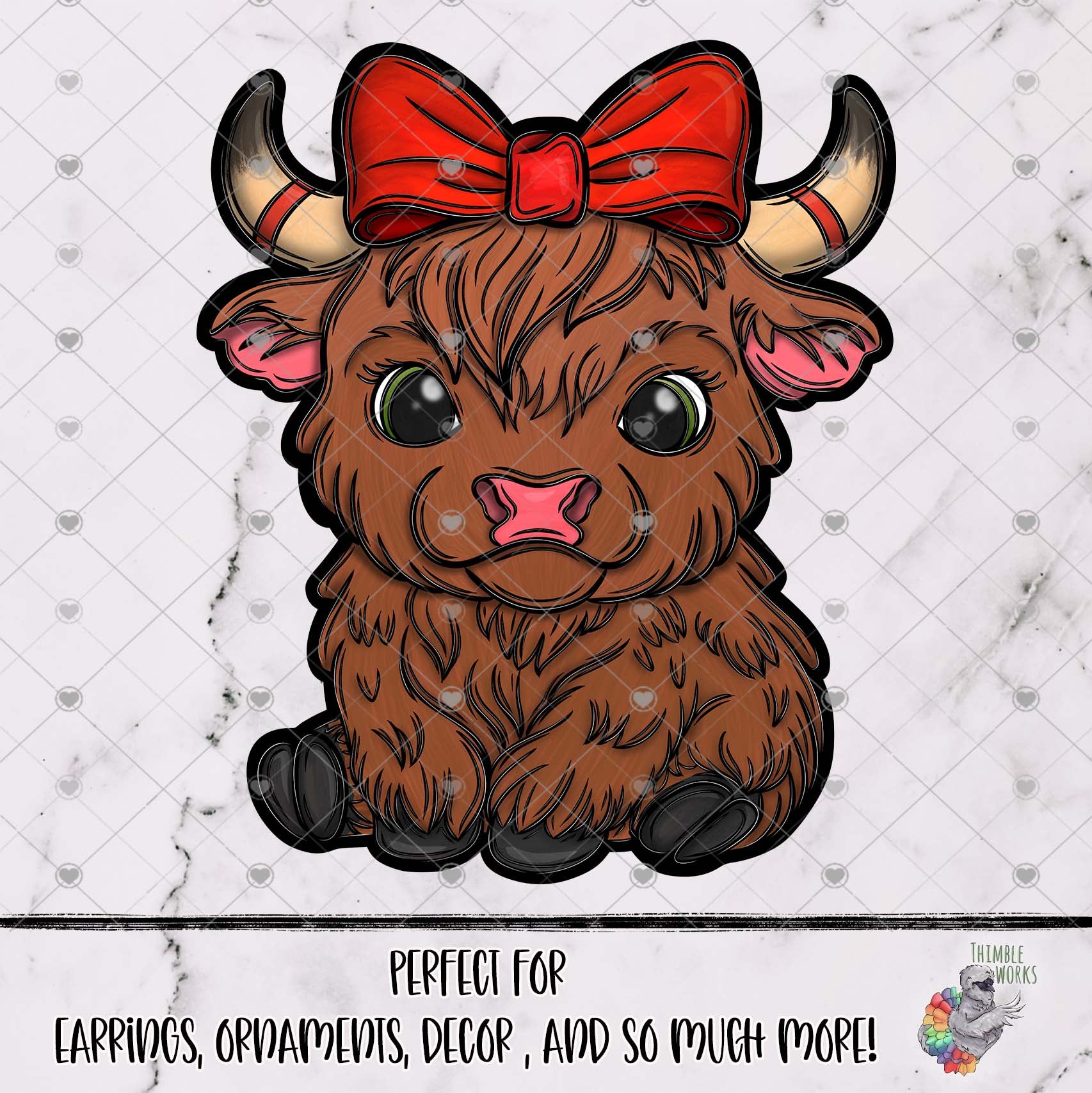Red Kawaii Highland Cow Bow Design