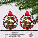 Load image into Gallery viewer, Santa Hat Highland Cow Leather Earring Design
