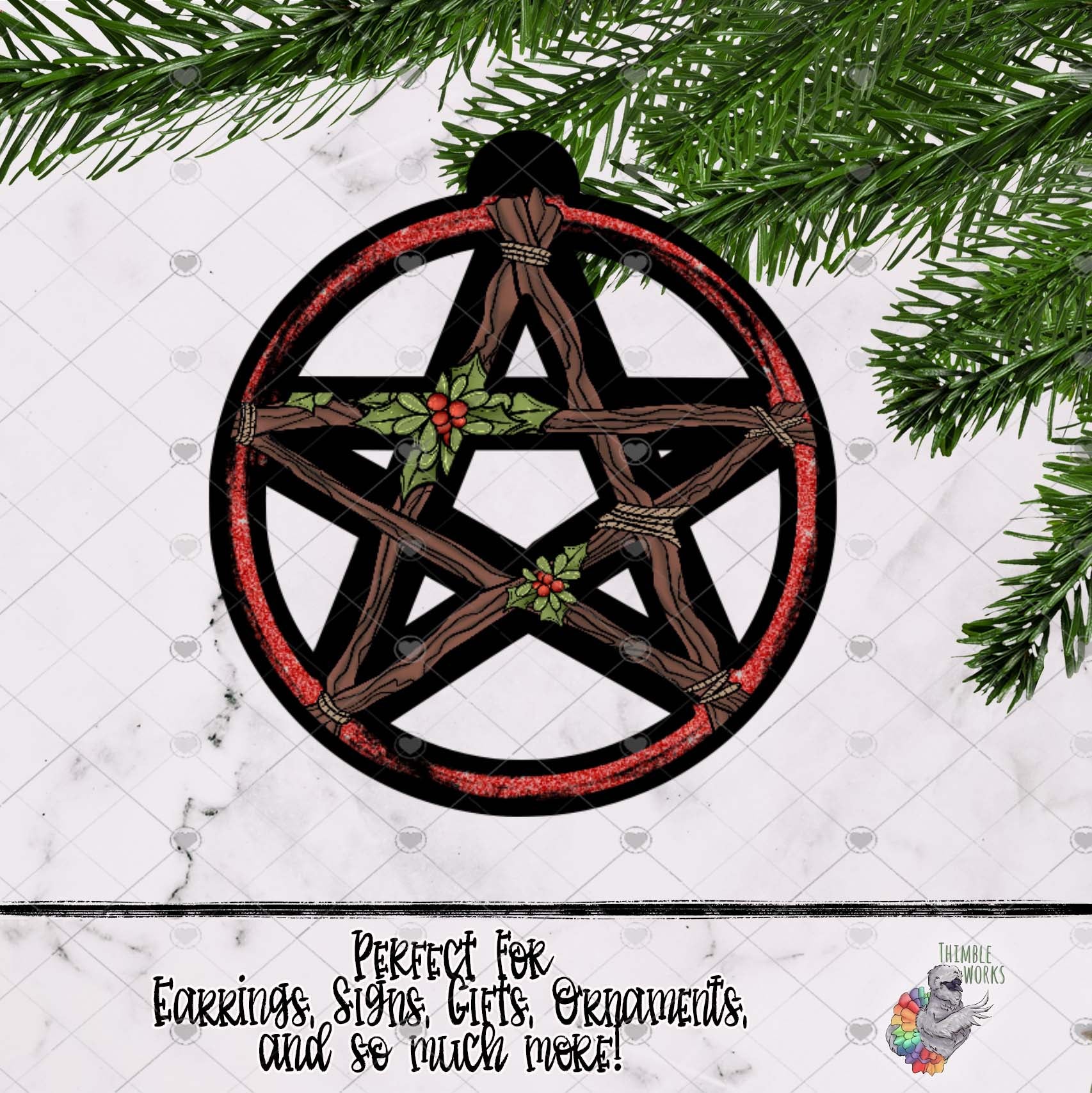Red Holly Witch Pentagram Design