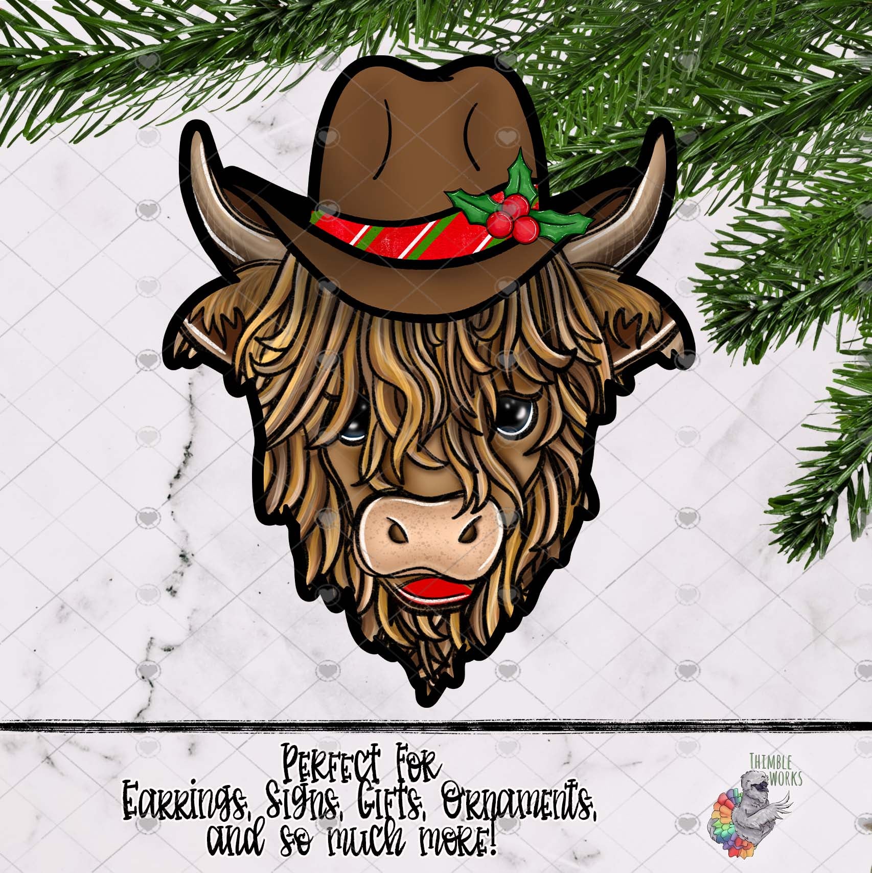 Holly Leaf Cowboy Highland Cow Design