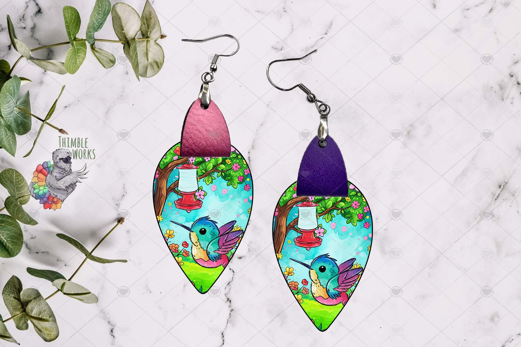 Hummingbird Teardrop Leather Earring Design