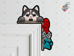 Husky Peeking Over the Door Sitter Sublimation Design