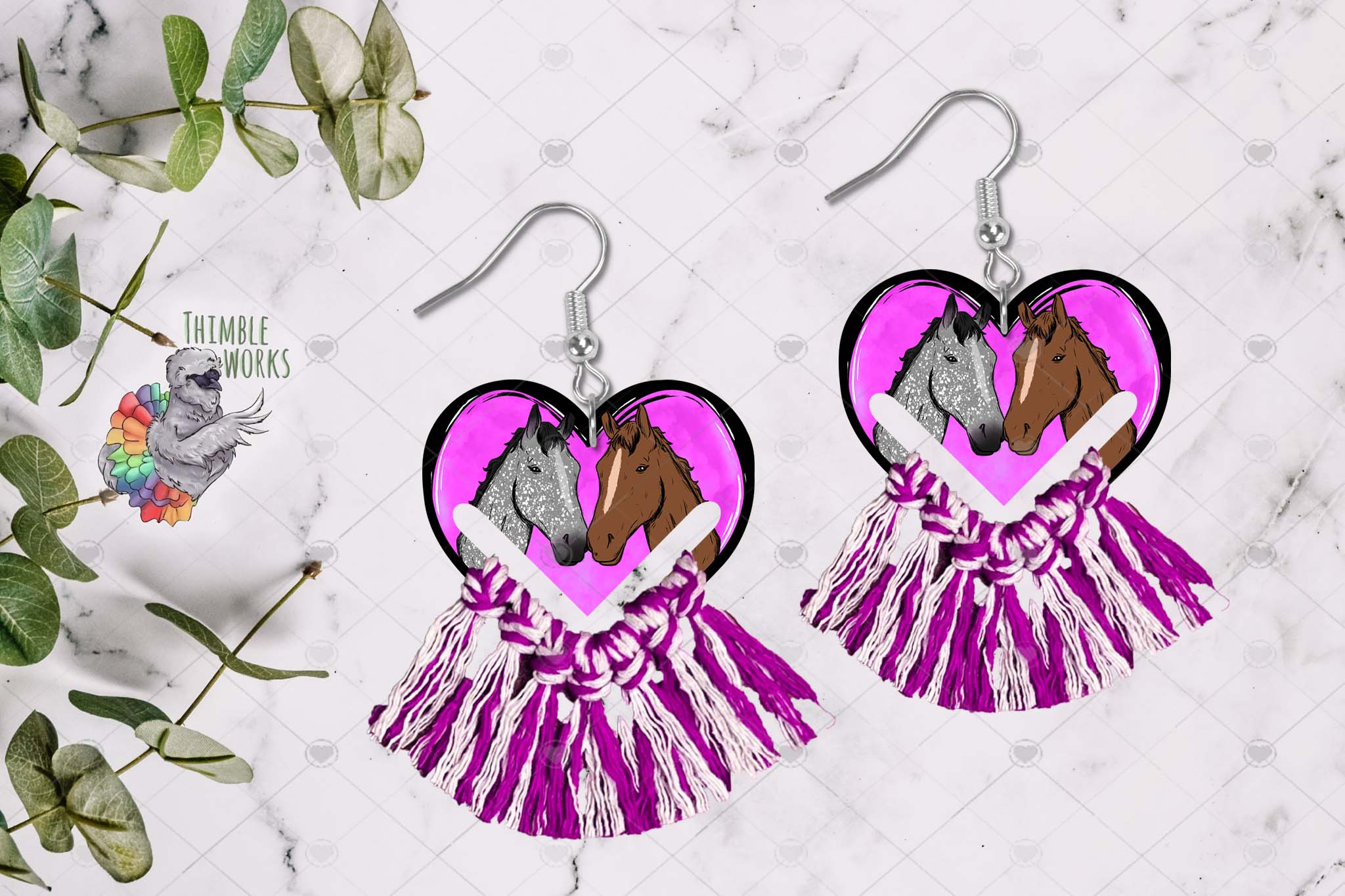 Kissing Horses Heart with Tassel Sublimation Design