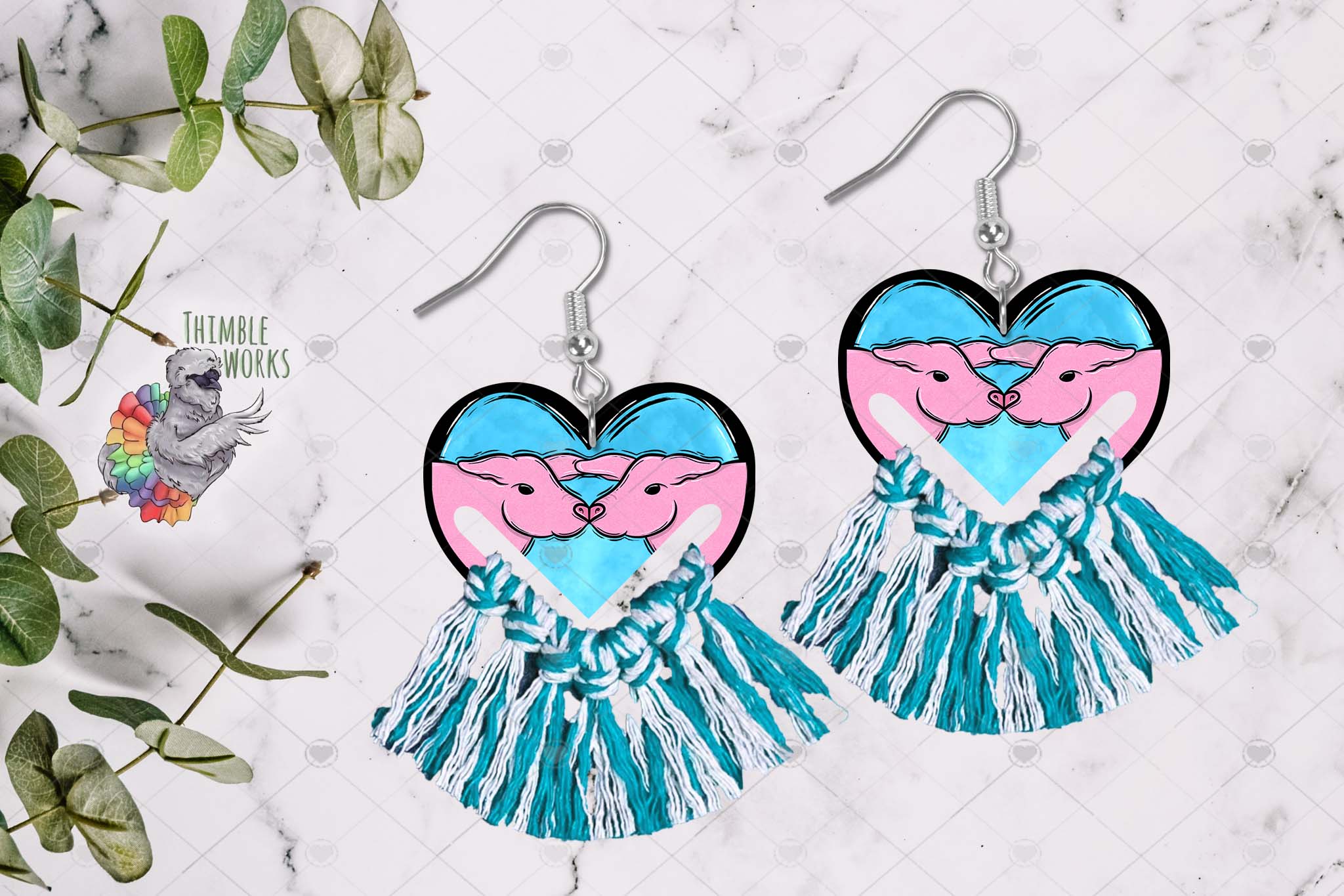 Kissing Pigs Heart with Tassel Sublimation Design