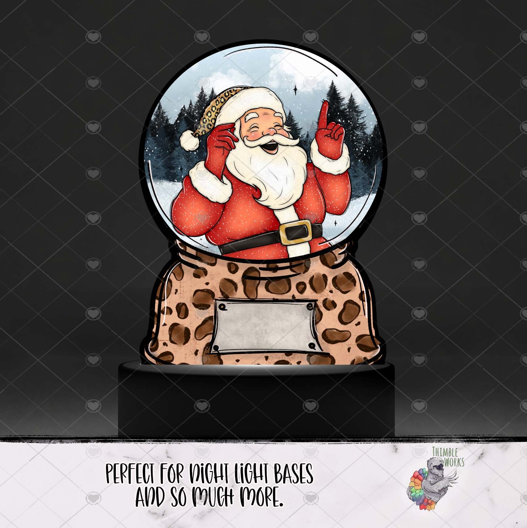 Leopard Santa Snow Globe Light Base Design