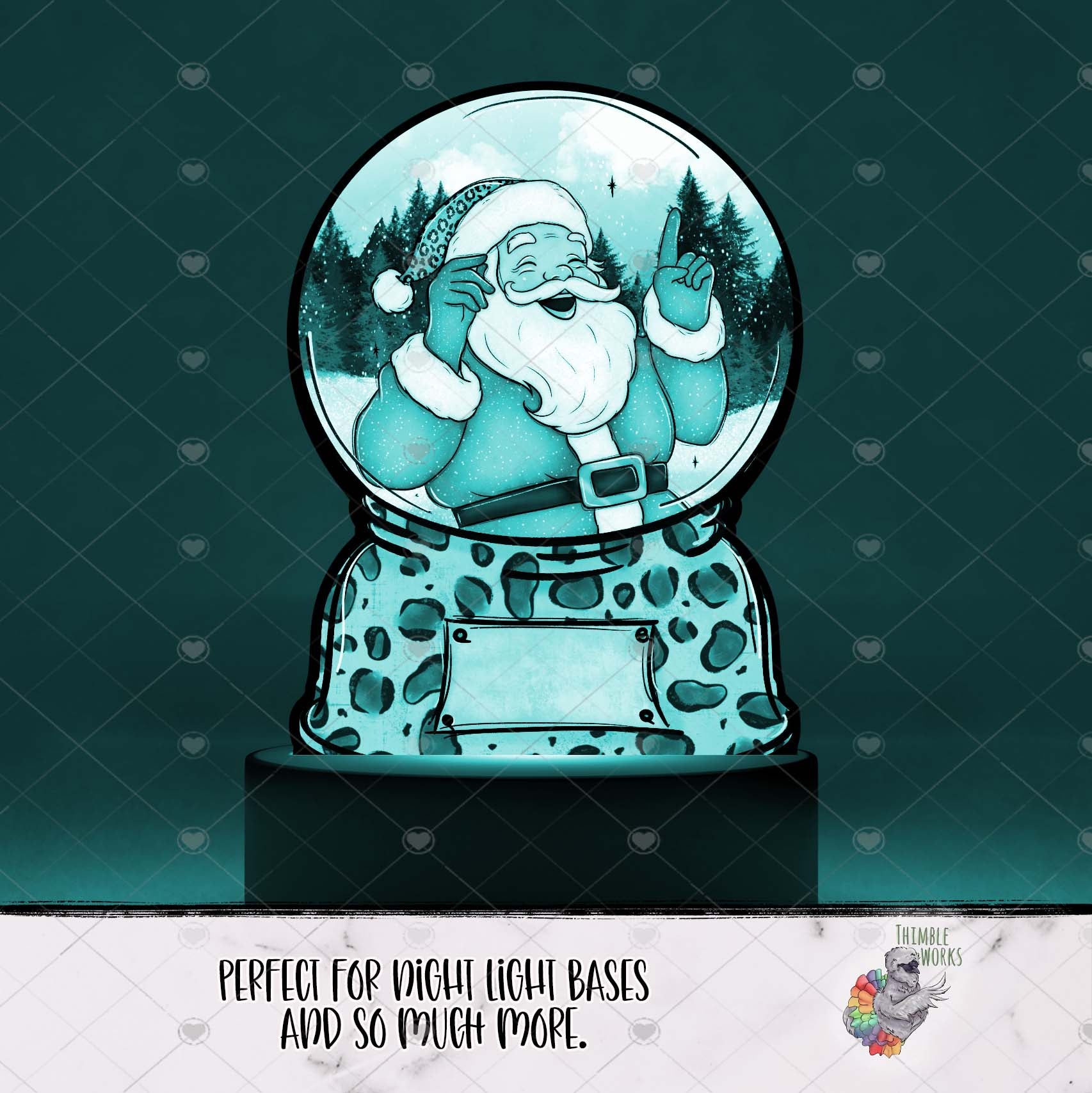 Leopard Santa Snow Globe Light Base Design