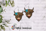 Load image into Gallery viewer, Blue Bow Highland Cow Sublimation Design
