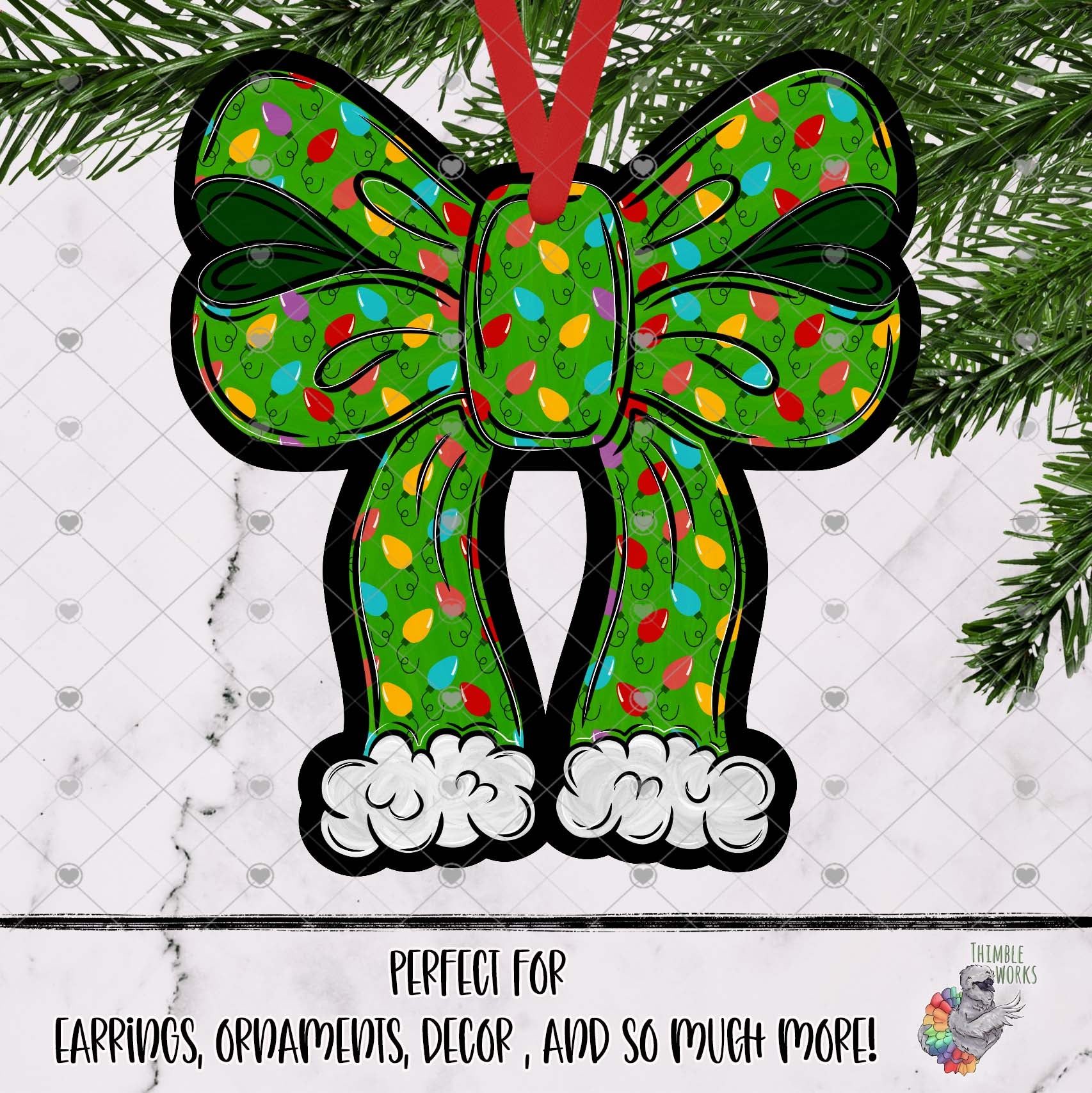 Green Christmas Lights Bow Design