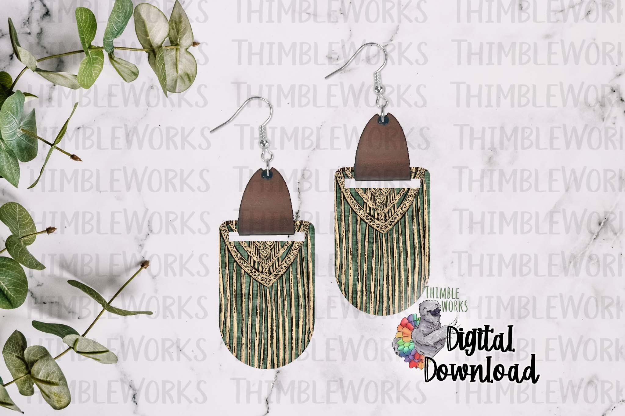 Macrame Boho Long Oval Leather Earring Sublimation Design