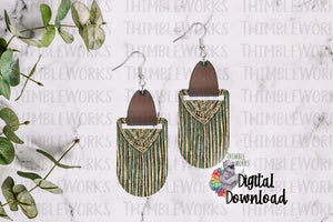 Macrame Boho Long Oval Leather Earring Sublimation Design