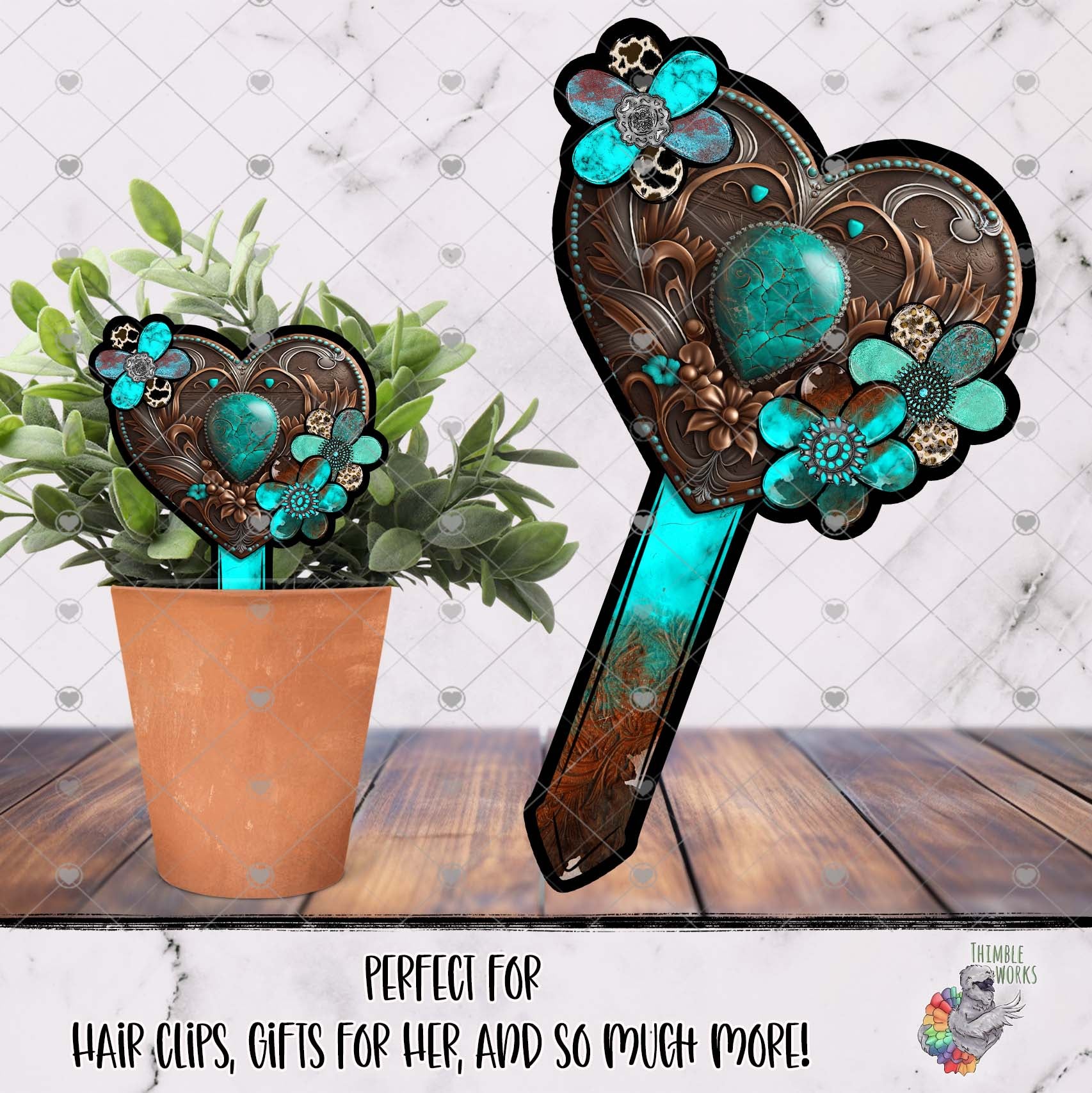 Turquoise Metal Heart Garden Stake Design