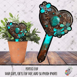 Load image into Gallery viewer, Turquoise Metal Heart Garden Stake Design
