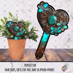 Turquoise Metal Heart Garden Stake Design