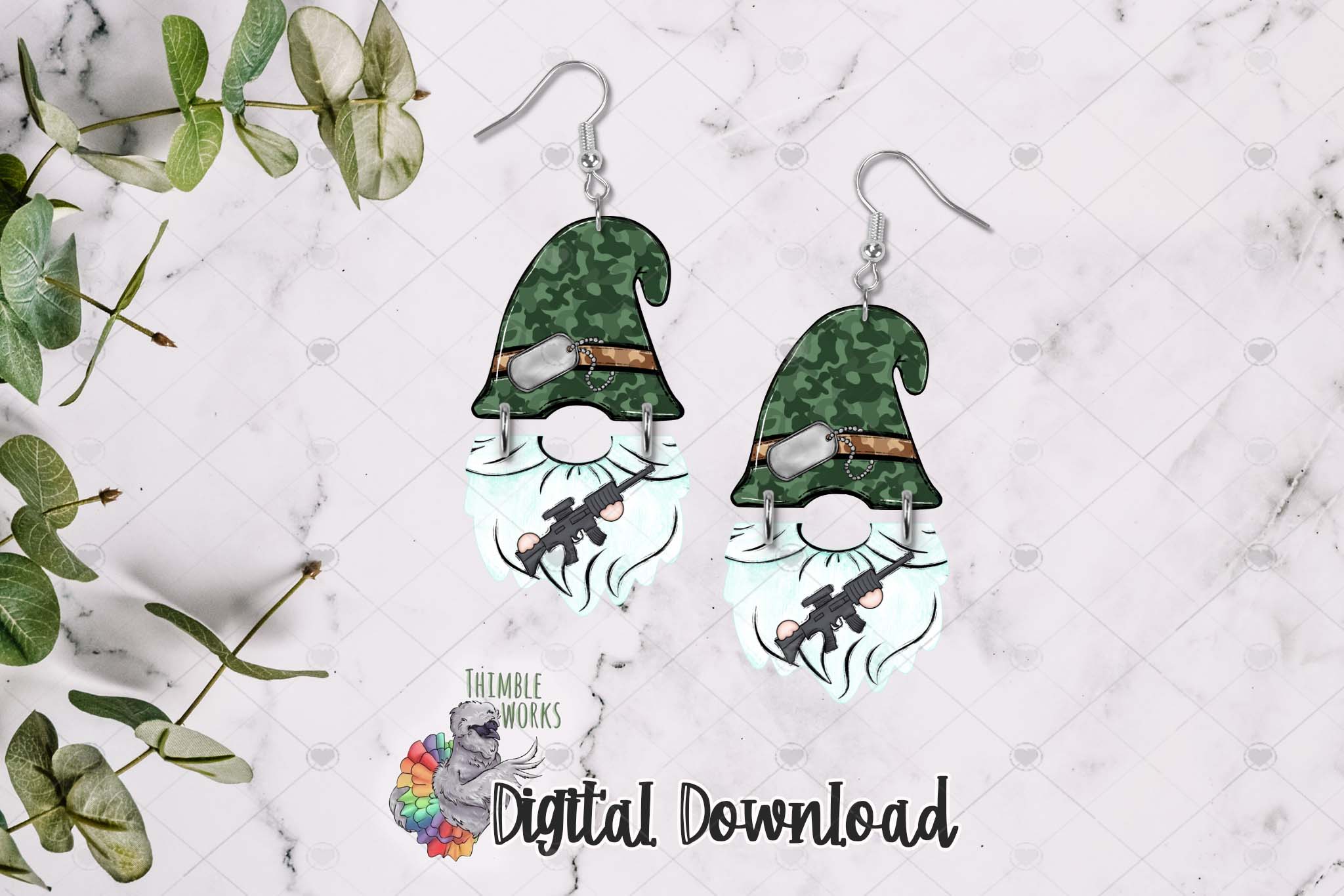 Military Gnome Hat and Beard Sublimation Design