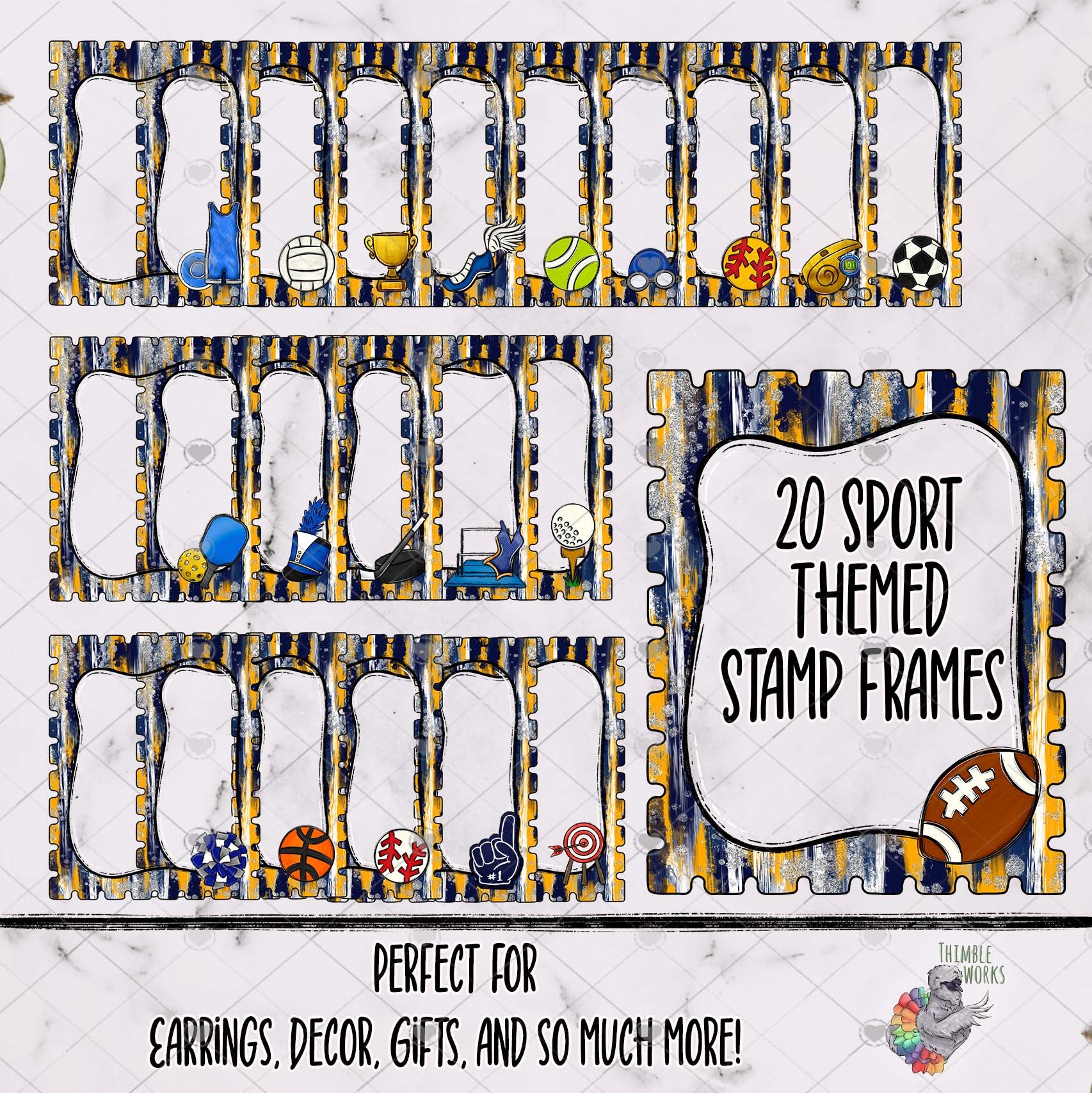 20 Navy and Yellow Add Your Own Photo School Sports Stamp Design Bundle