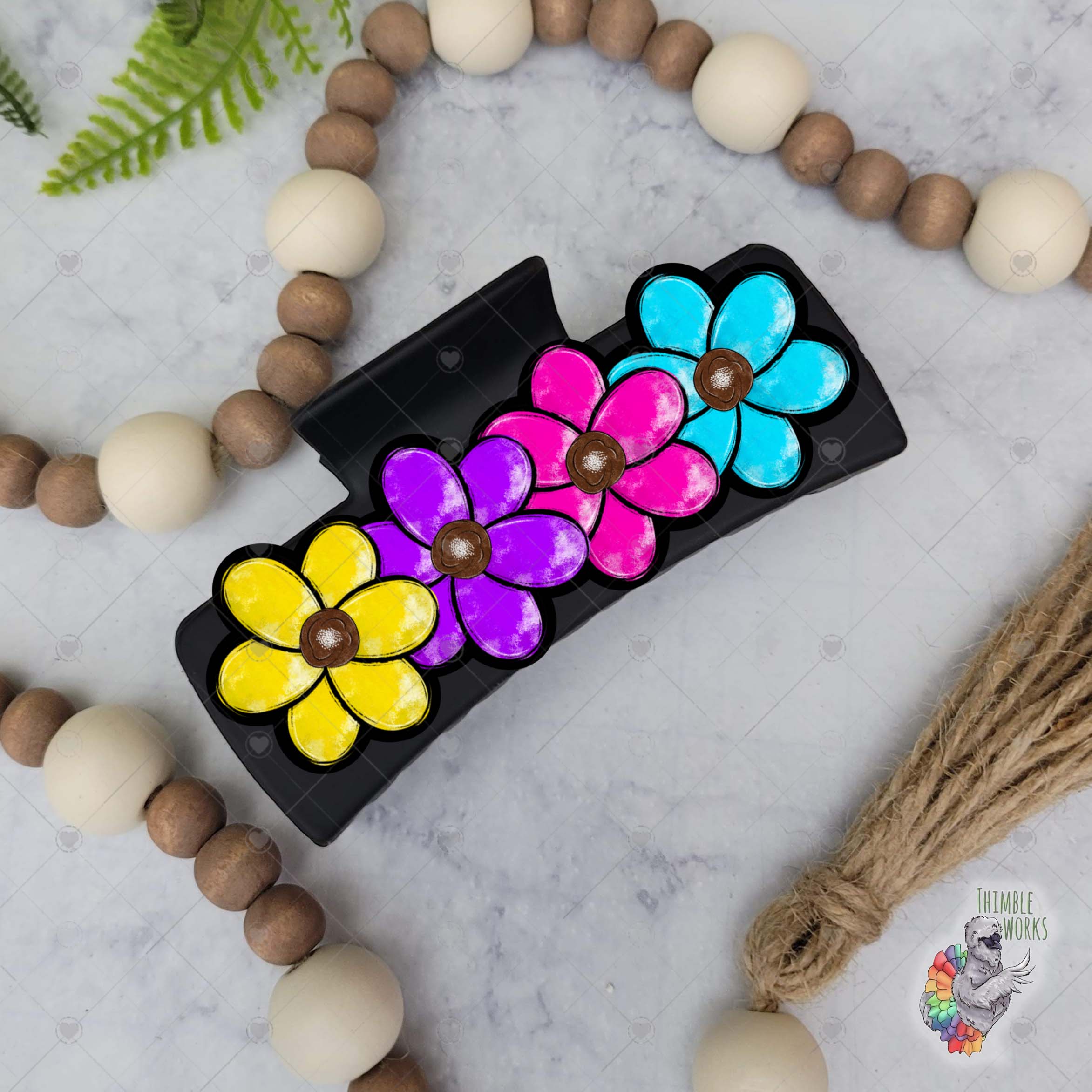 Bright Flowers Hair Clip Sublimation Design