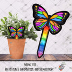 Load image into Gallery viewer, Bright Rainbow Butterfly Garden Stake Design
