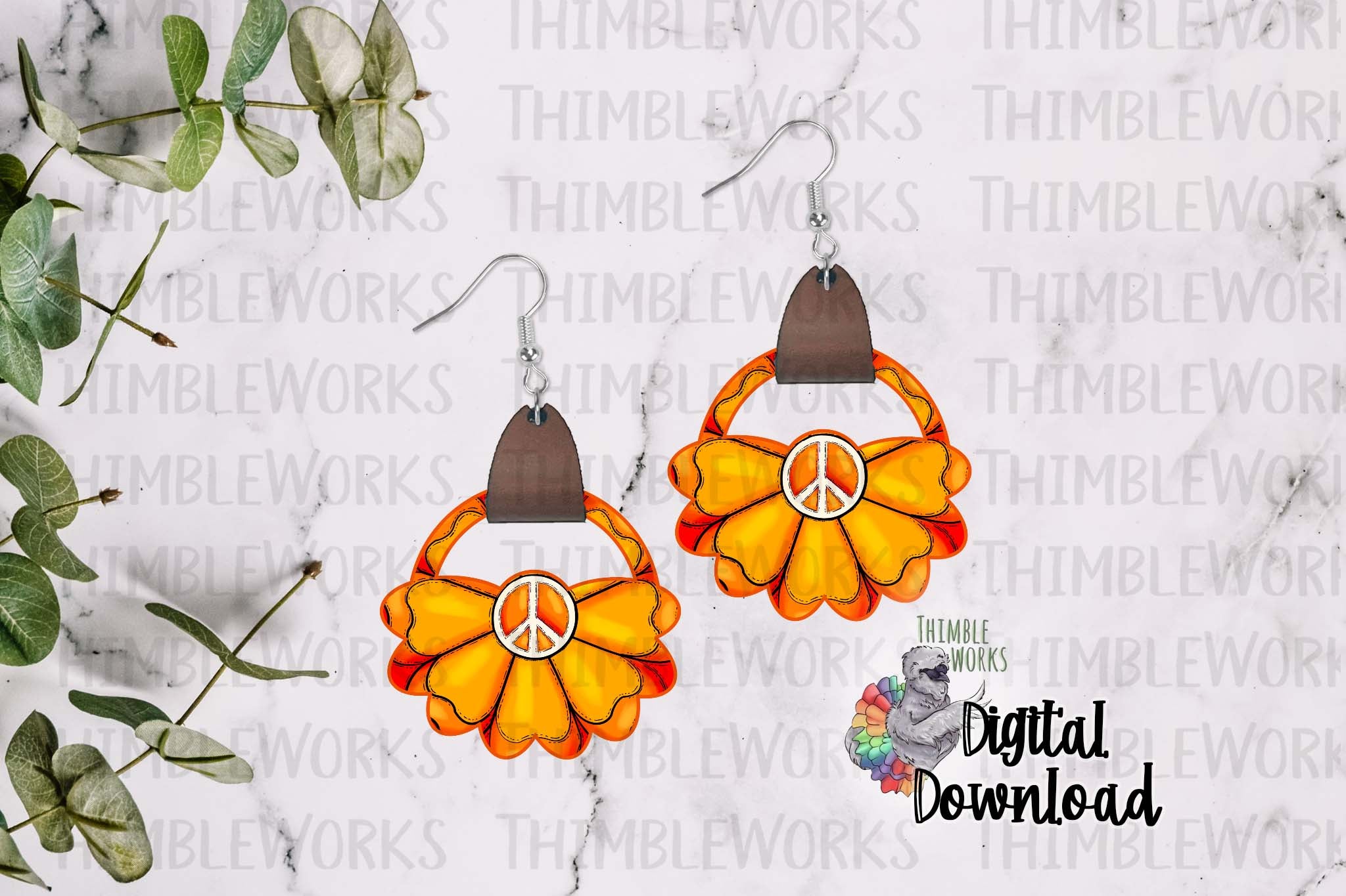 Orange Boho Peace Leather Earring Sublimation Design