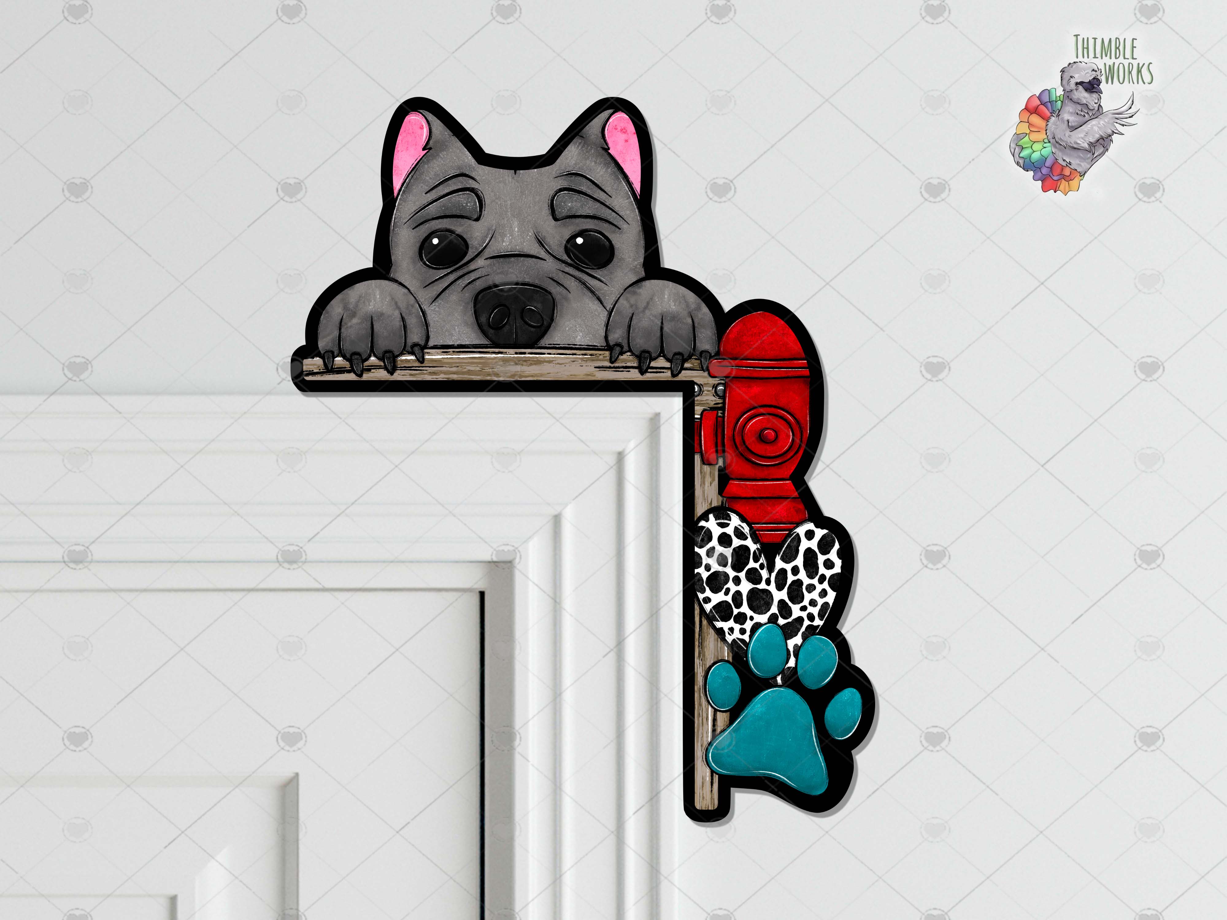 Pitbull Peeking Over the Door Sitter Sublimation Design