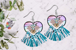 Pastel Flowers Heart with Tassel Sublimation Design