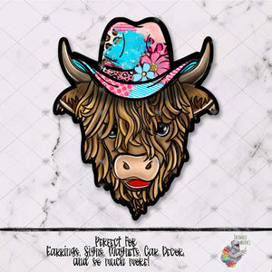 Spring Patchwork Cowboy Highland Cow Design
