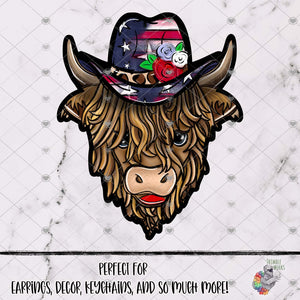 Patriotic Cowboy Highland Cow Design