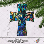 Load image into Gallery viewer, Peacock Stained Glass Cross Design
